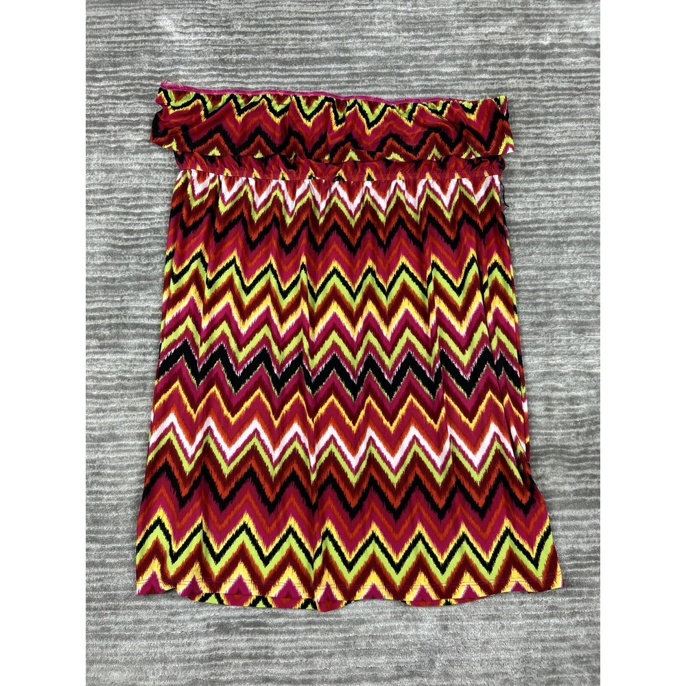 Maurices Dress Womens 2 Multicolor Chevron Ikat High-Low Strapless Ruffle Tube